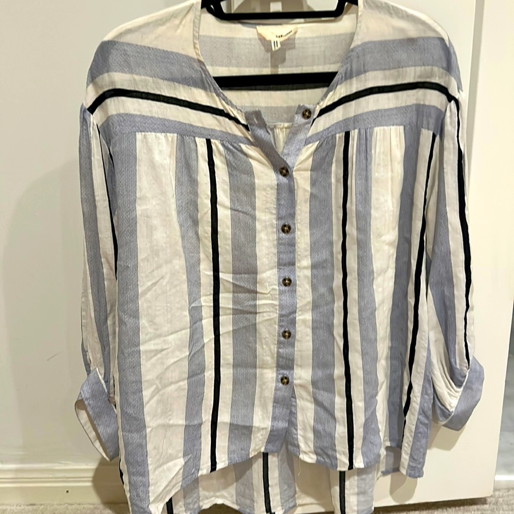 Anthropologie blue striped tunic blouse top